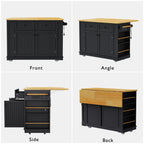 48 inch Kitchen Island with Drop Leaf,Power Outlet,Internal Storage Rack,Rolling Kitchen Storage Cart on 5 Wheels with 5 Open Side Racks,for Kitchen,Black (Old SKU N707P257057B)(Not Include Stools) - Grand Goldman Shop