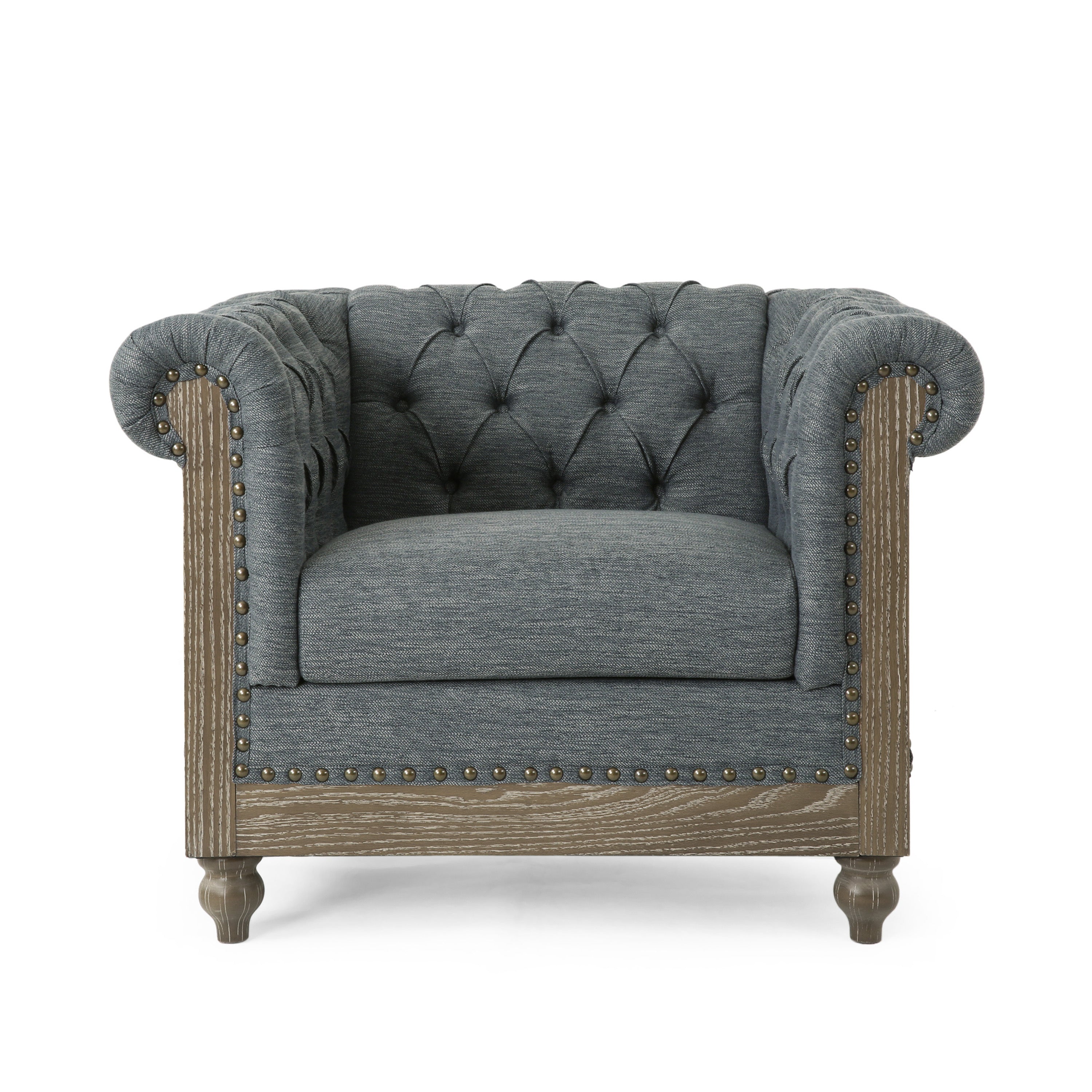Fabric Upholstered Club Chair with Scrolled Tuxedo Arms, Charcoal - Grand Goldman Shop