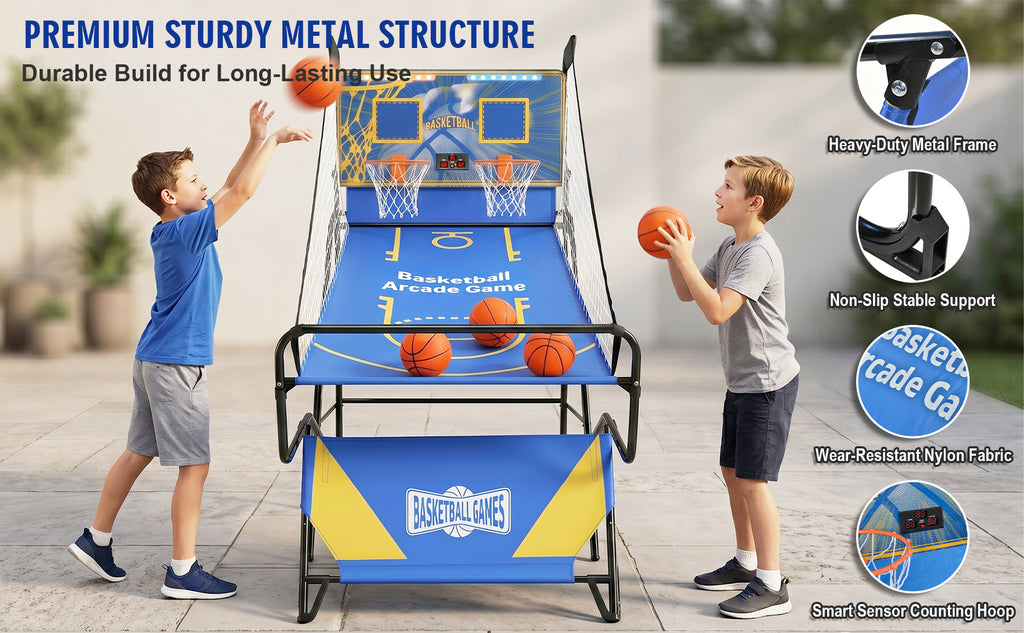 Dual Shot Foldable Basketball Arcade Game, LED Digital Scoreboard, 4 Balls & Pump, Indoor Family Entertainment Game | Premium