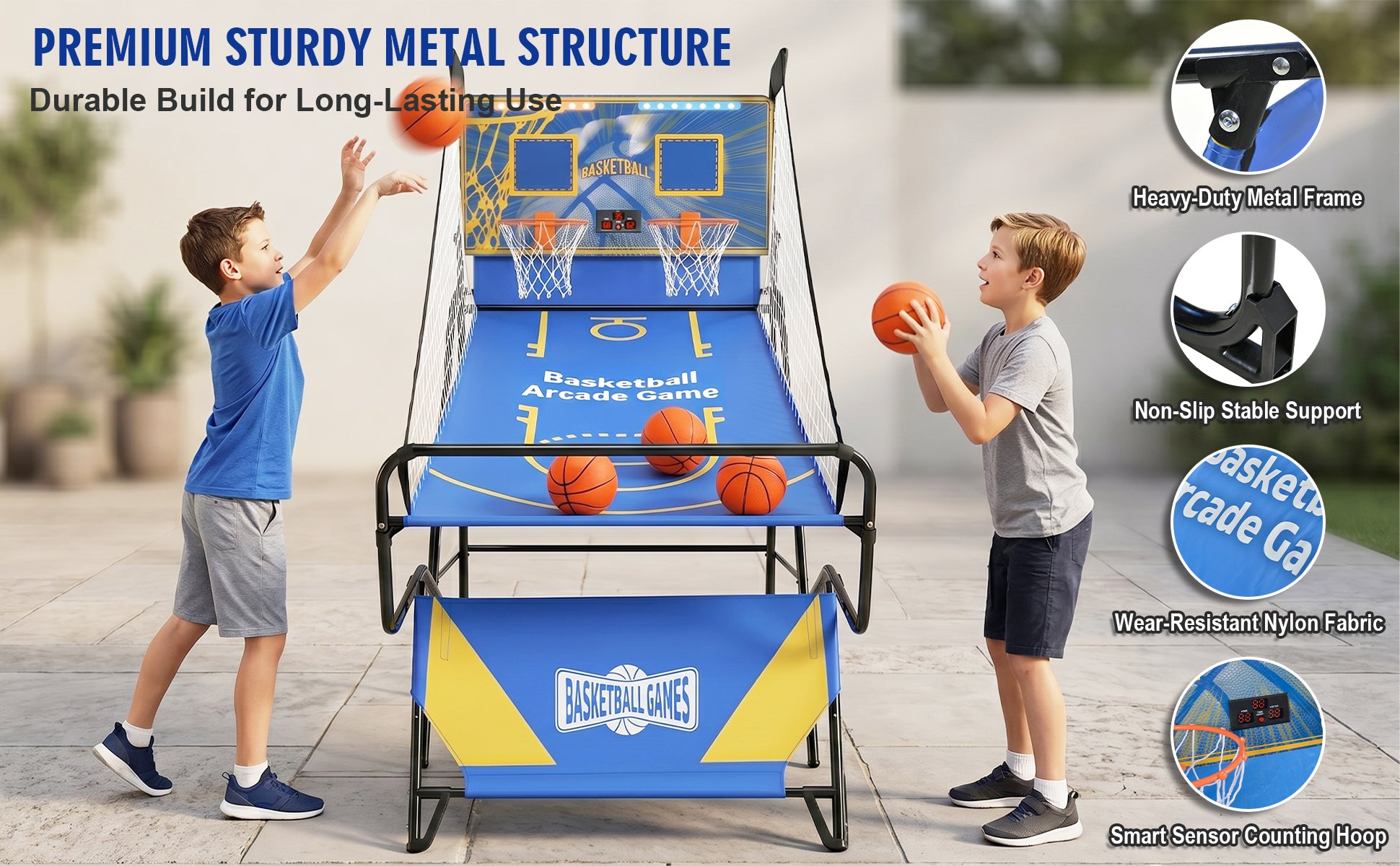 Dual Shot Foldable Basketball Arcade Game, LED Digital Scoreboard, 4 Balls & Pump, Indoor Family Entertainment Game | Premium
