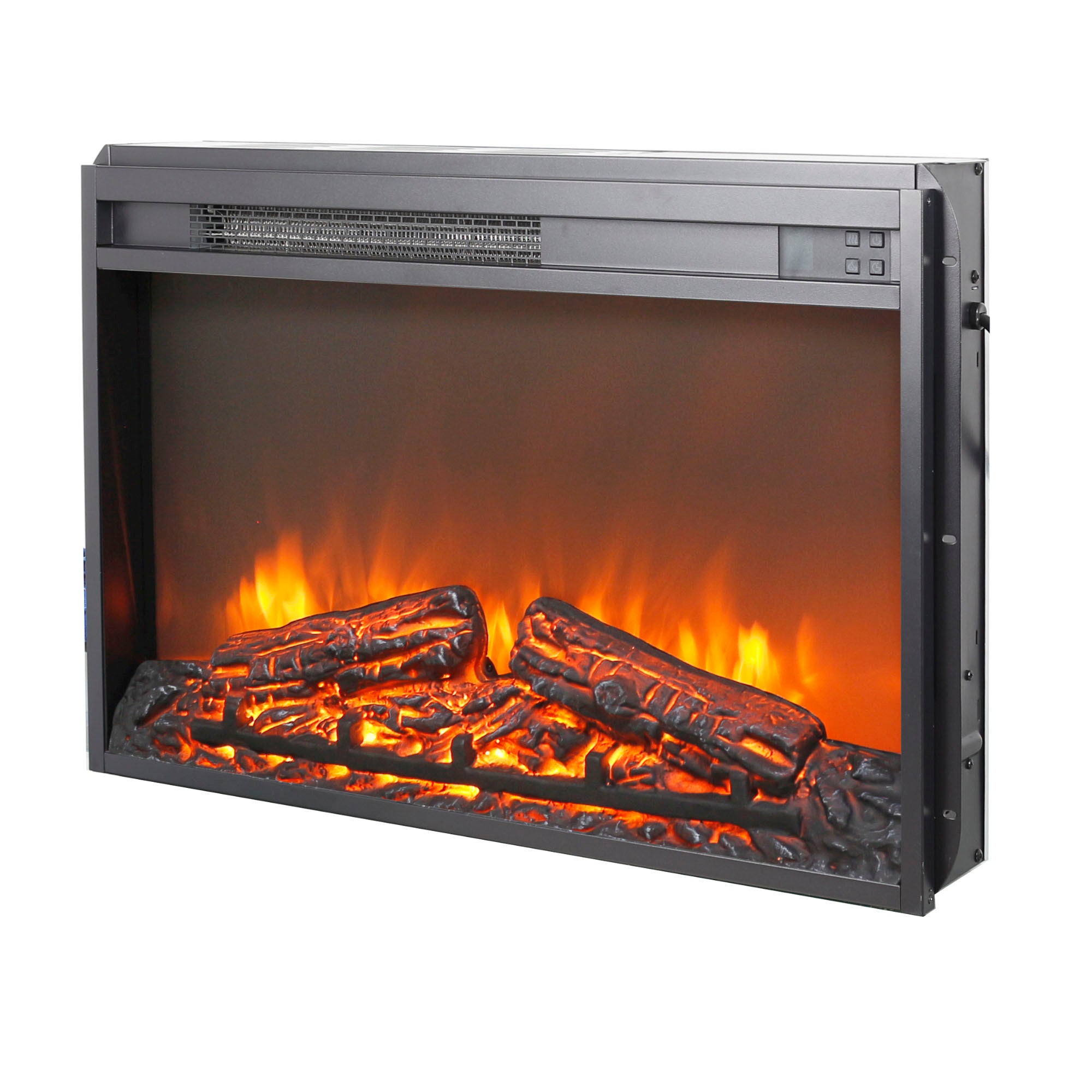 26 inch electric fireplace insert, ultra thin heater with log set & realistic flame, remote control with timer, overheating protection - Grand Goldman Shop