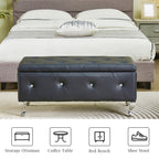 Upholstered Storage Ottoman Bench For Bedroom End Of Bed Faux Leather Rectangular Storage Benches Footrest With Crystal Buttons For Living Room Entryway (Black) - Grand Goldman Shop