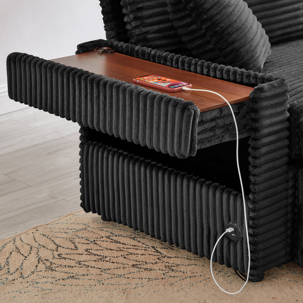 Comfortable Fluffy Corduroy Lazy Sofa, Storage Space for Big Loveseat, Super Soft Chaise Lounge with Double Ottomans and Table Board,Suitable for Chailiving - Grand Goldman Shop