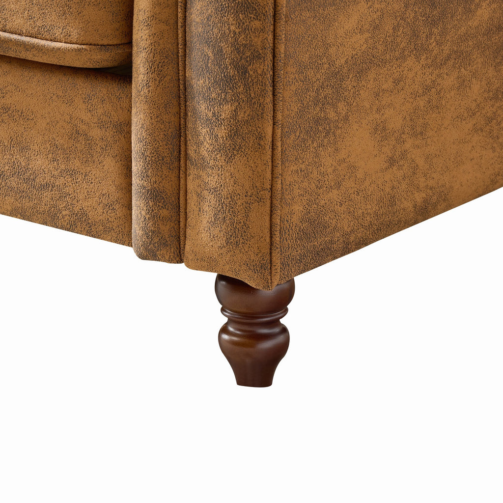 63'Chesterfield ‌tech Fabric Sofa,High-tech Fabric Roll Armrest Sofa,Upholstered Mid Century Modern Couch,2 Seater Couch for Living Room, Office, Apartment, Brown - Grand Goldman Shop