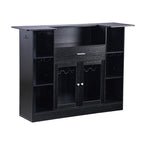 Home Bar Unit, Wine Bar Cabinet Table 4-Tier with Storage Drawer Shelves, Wine Glass Holder, Bottle Rack, LED Light, Wood & Metal Liquor Cabinet for Home, Basement, Kitchen, Living Room, Black - Grand Goldman Shop