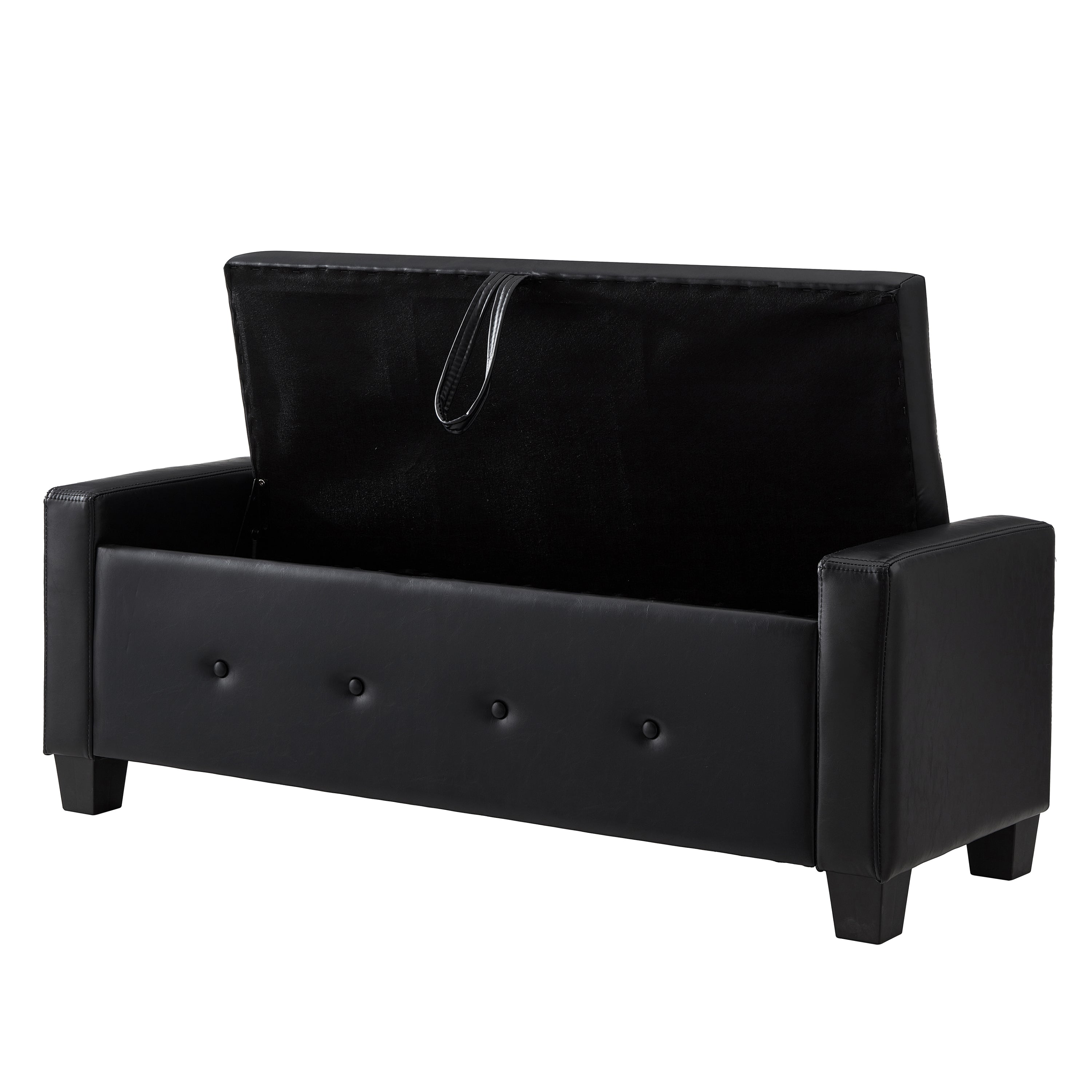48' Ottoman Bench with Storage, Bench for Bedroom,Living Room,Hallway, Upholstered Tufted Faux Leather PU Ottoman Black - Grand Goldman Shop