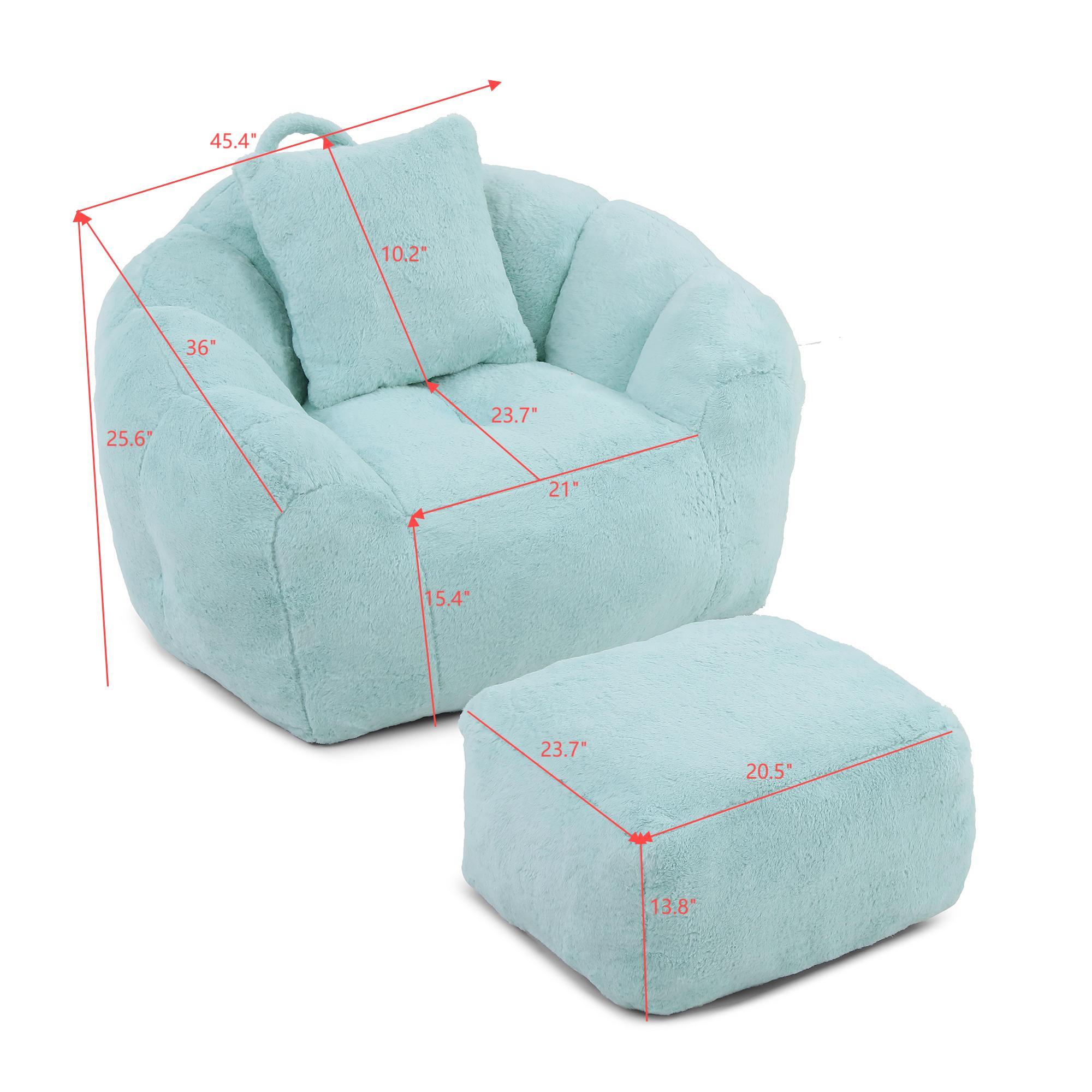 Giant Bean Bag Chair withFootstool, Oversized Bean Bag  for Adults and Kids, Faux Fur Shell-Shaped Large Chair with Filler, Stuffed Big Accent Sofa,  Floor Sofa for Gaming,Reading Living Room Bedroom - Grand Goldman Shop