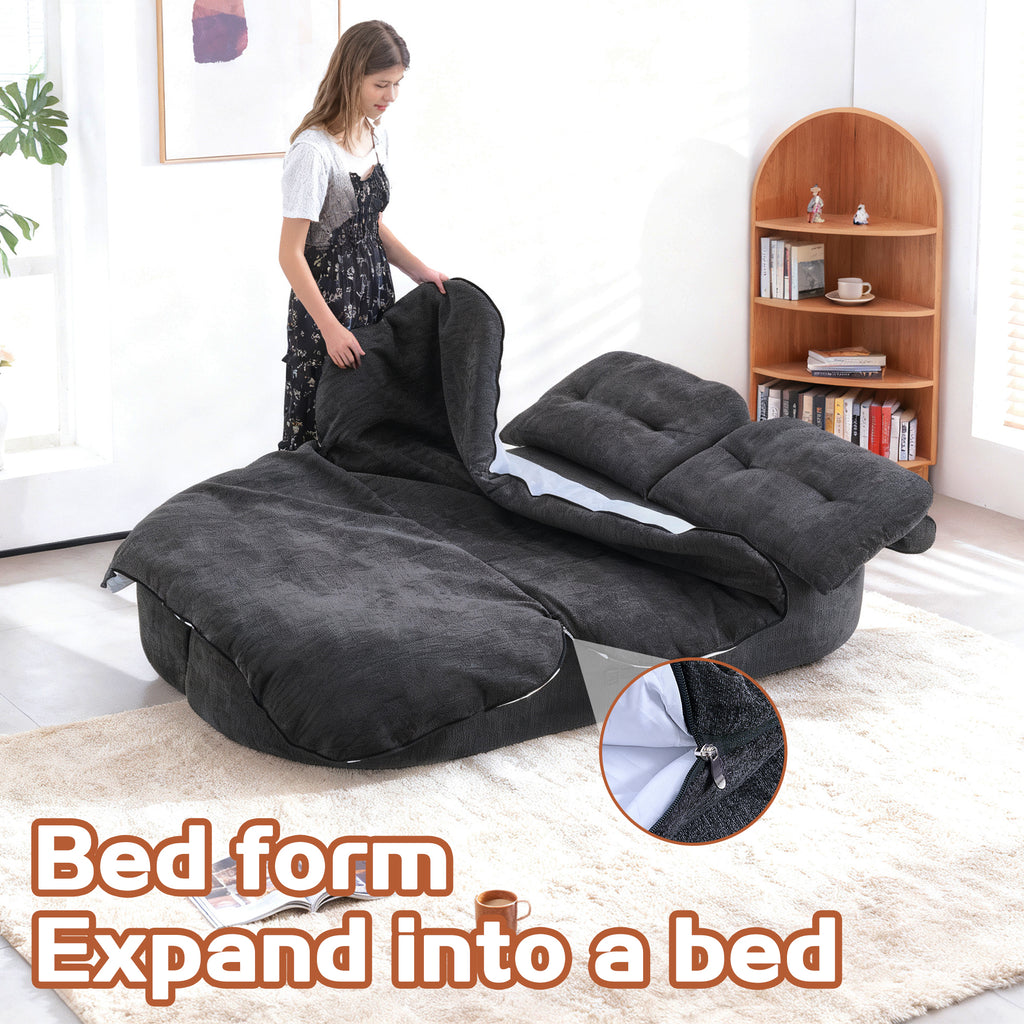 Modern Floor Sofa with 2 Pillows,Convertible Corduroy Fabric Foam-Filled Sleeper Sofa Bed, no assembly required,Convertible Sofa Cushion Unfolds into Quilt,Folding Mattress for Living Room,Playroom - Grand Goldman Shop