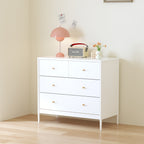 White 4-Drawer Kids Dresser with Antique Brass Pulls, Wooden Storage Cabinet for Nursery or Toddler Bedroom, 35.4' Wide - Grand Goldman Shop
