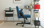 Modern Linen Blue Criss Cross Armrest Office Chair with Foldable Design, Soft Velvet Fabric, 36.6-Inch Height | Premium Home 