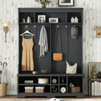 Modern Hallway Hall Tree with Metal Hooks and Storage Space, Multi-Functional Entryway Coat Rack with Shoe Cubbies, Black - Grand Goldman Shop