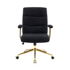 Textured Boucle Fabric Black and Gold Office Chair, Modern Height Adjustable Desk Chair with Padded Arms | Premium Home Decor