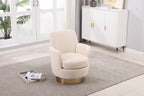 Velvet Swivel Barrel Chair, Swivel Accent Chairs Armchair for Living Room, Reading Chairs for Bedroom Comfy, Round Barrel Chairs with Gold Stainless Steel Base (Beige) - Grand Goldman Shop