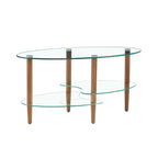 Modern Transparent Oval Glass Coffee Table with Oak Wood Legs, 3-Layer Design for Living Room - Grand Goldman Shop