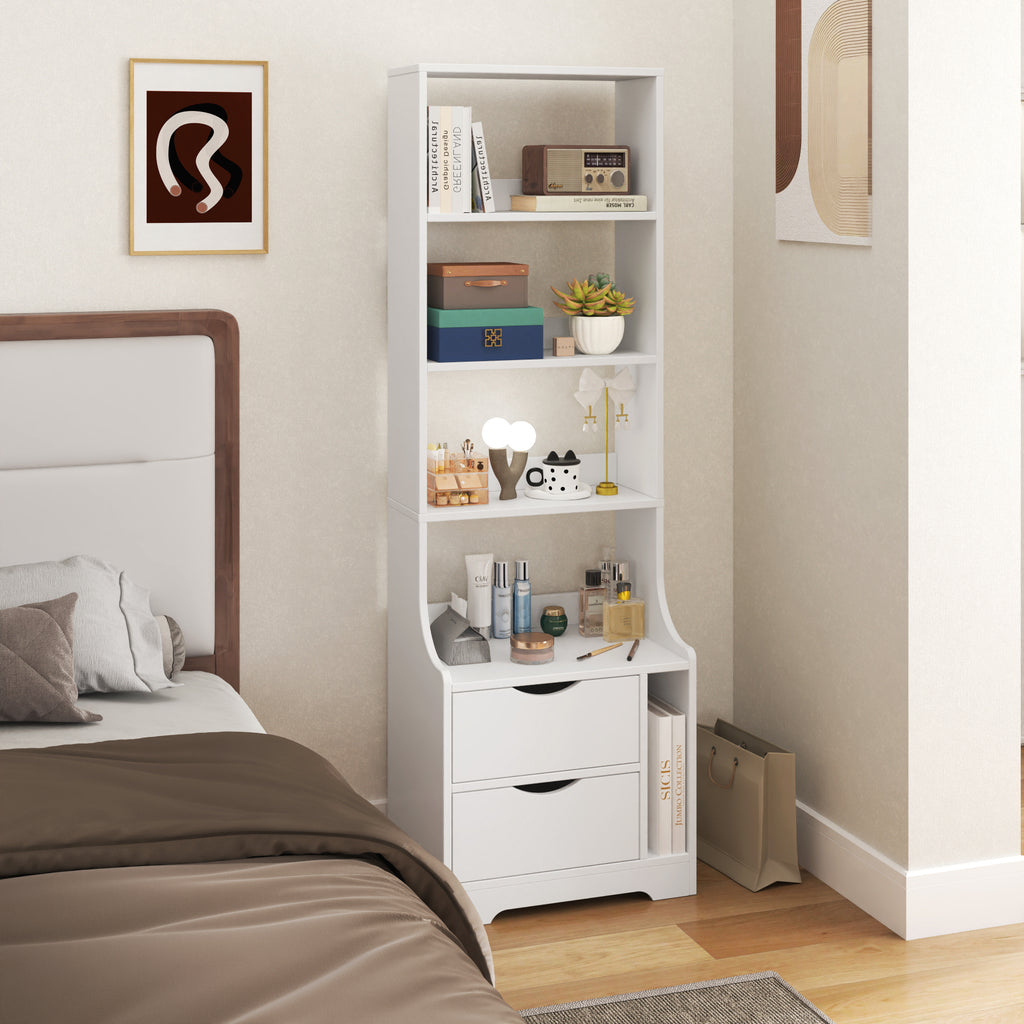 Night Stand with Bookshelf, Night Stand with 2 Storage Drawers for Bedroom - Grand Goldman Shop