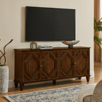 65.2' Mid Century Modern Sideboard Buffet Cabinet with Storage, Symmetrical Geometric Accent Coffee Bar Wine Bar Storage Cabinet, Large Console Table for Living Room/Entryway/Kitchen, Walnut - Grand Goldman Shop