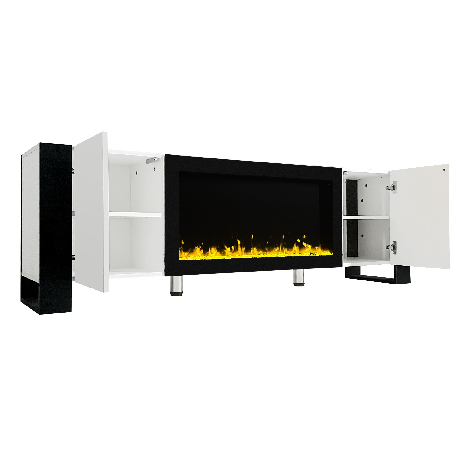 ON-TREND Modern TV Stand with 34.2' Non-heating Electric Fireplace, High Gloss Entertainment Center with 2 Cabinets, Media Console for TVs up to 78', White - Grand Goldman Shop