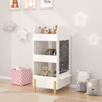 Kids Bookshelf with Chalkboard Side – Bear-Shaped Wooden Bookcase with 3-Tier Storage, Drawing Board for Toddlers, Toy and Bo