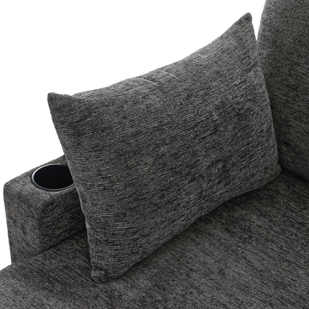 Versatile U-Shaped Sectional Sofa Bed with Storage, Cup Holders, Charging Ports in Grey Chenille - Grand Goldman Shop