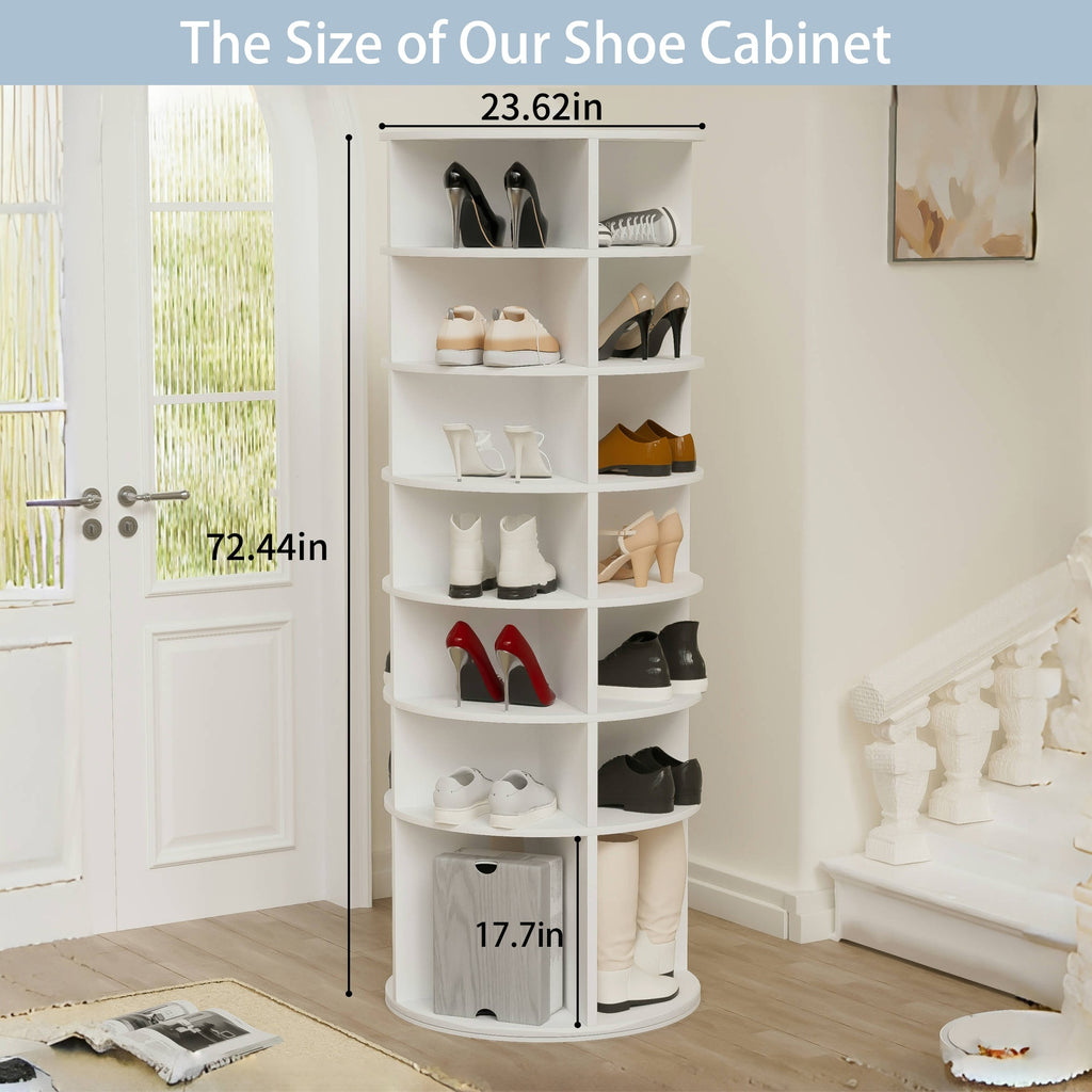 Rotating Shoe Rack Tower, 7-Tier Spinning Shoe Rack, Free Standing 360° Revolving Shoe Organizer,  High Bottom Design Shoe Tower Spinning Storage Lazy Susany, Fits 28 Pairs of Shoes (7-Tier White) - Grand Goldman Shop
