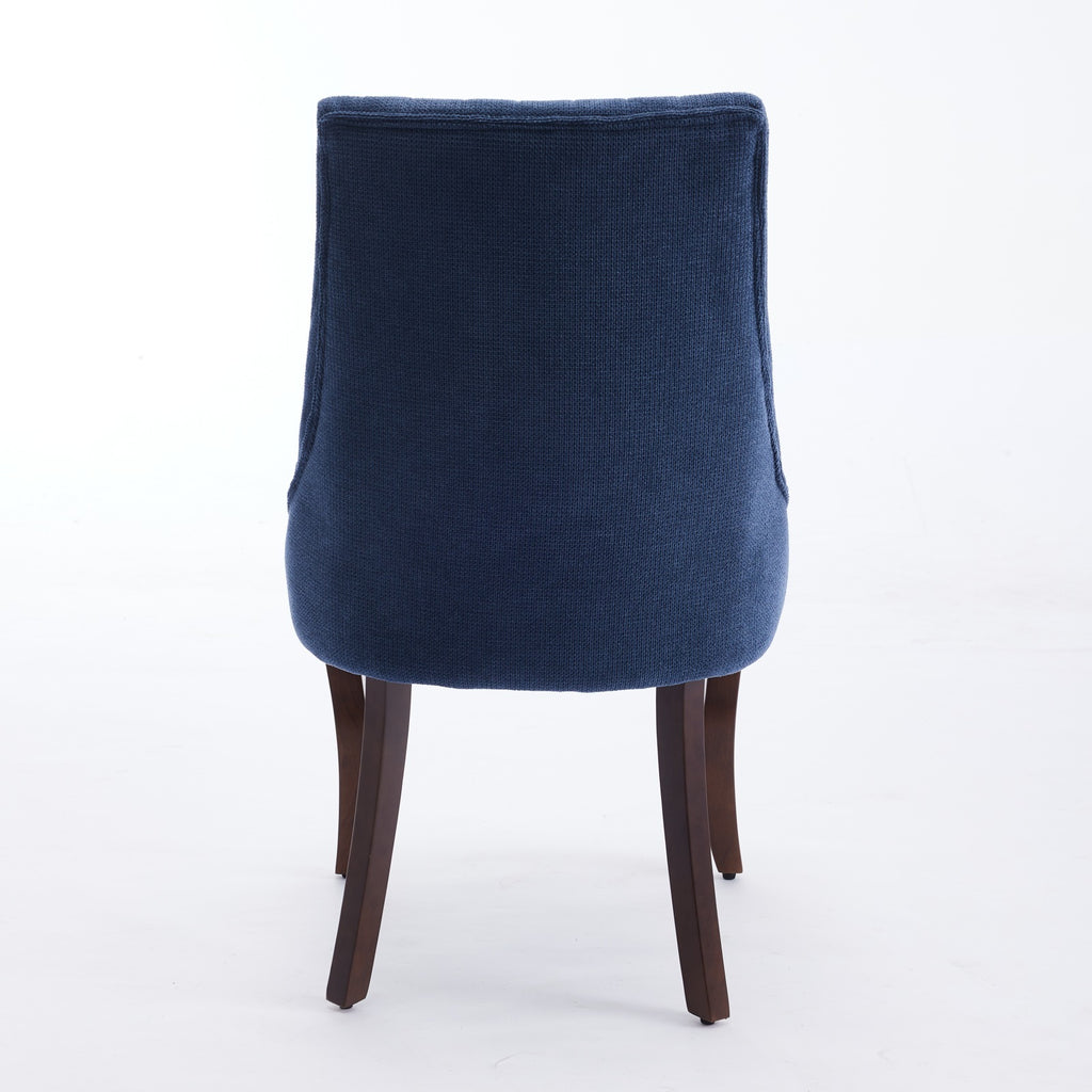 Rayon Cloth Flocking Linen Dining Chairs Channel Kitchen Dinner Chair Comfy Fabric Upholstered Accent Chair for Dining Room with Curved Solid Wood Legs,Set of 2 (Blue), SW1847BL - Grand Goldman Shop