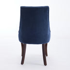Rayon Cloth Flocking Linen Dining Chairs Channel Kitchen Dinner Chair Comfy Fabric Upholstered Accent Chair for Dining Room with Curved Solid Wood Legs,Set of 2 (Blue), SW1847BL - Grand Goldman Shop