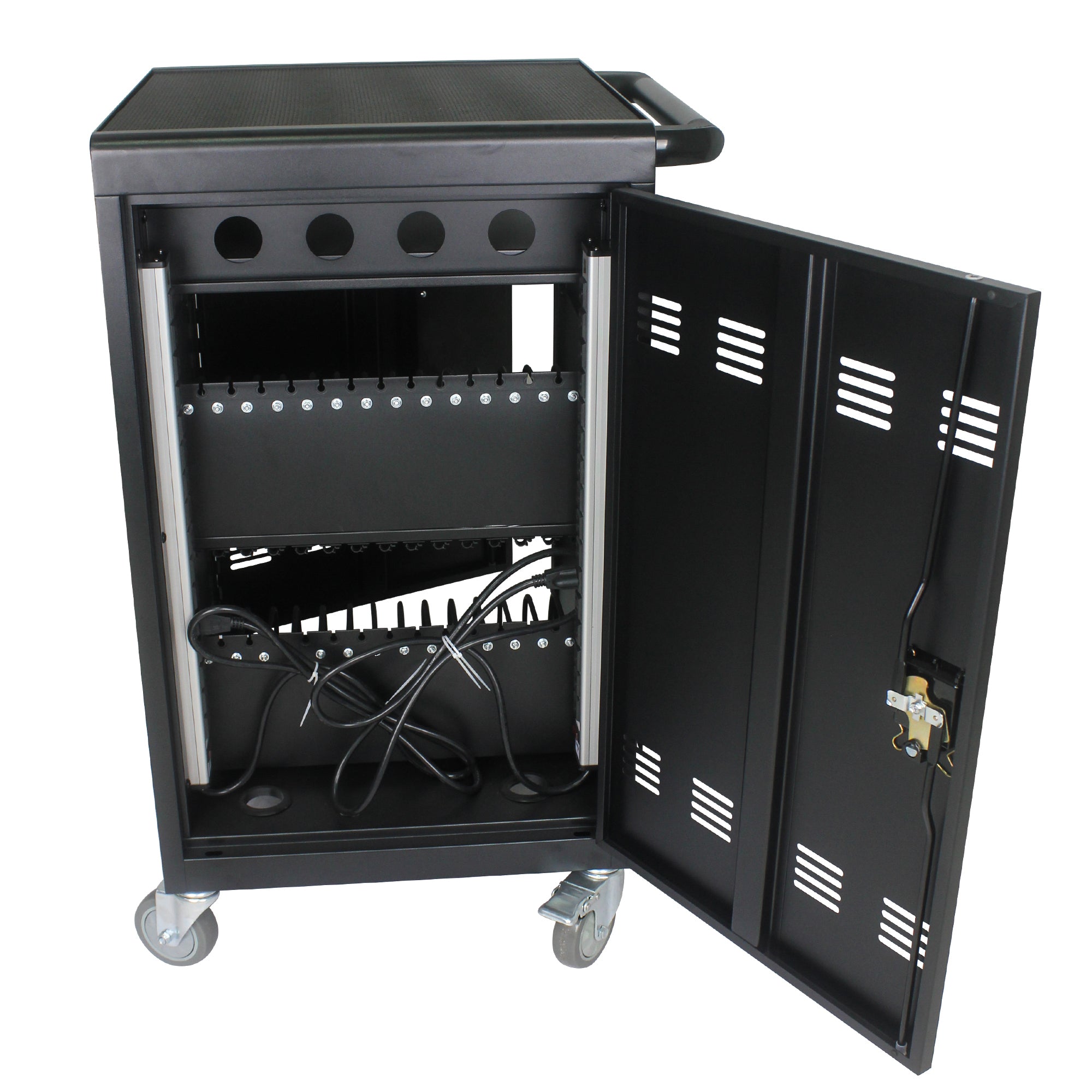 Mobile Charging Cart for Tablets Laptops 35-Device Capacity Matt Black Metal - Grand Goldman