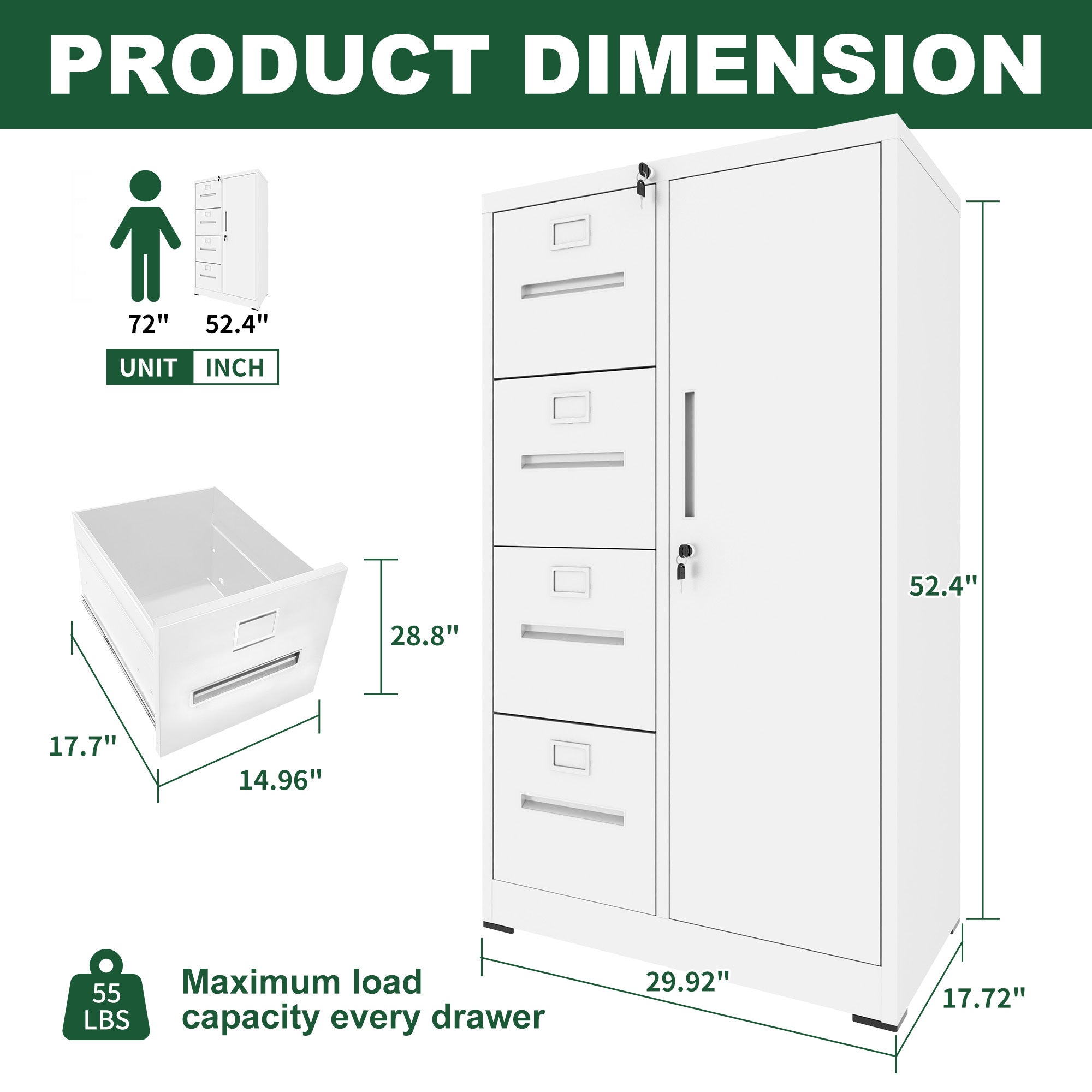 Metal Storage Vertical Filing Cabinet with Lock, 4 Drawers, 1 Door, White Steel Construction, School/Office Use | Premium Hom