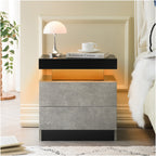Nightstand LED Bedside Table Cabinet Lights Modern End Side with 2 Drawers for Bedroom (Black+Gray) - Grand Goldman Shop