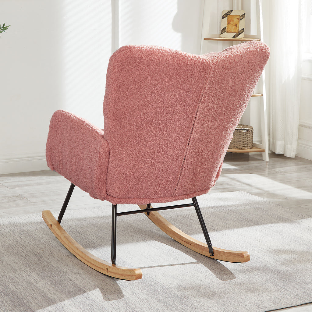 Glider Chair for Living Room Tufted Upholstered Teddy Fabric Rocking Chair with Metal Frame Accent Chair Pink - Grand Goldman Shop