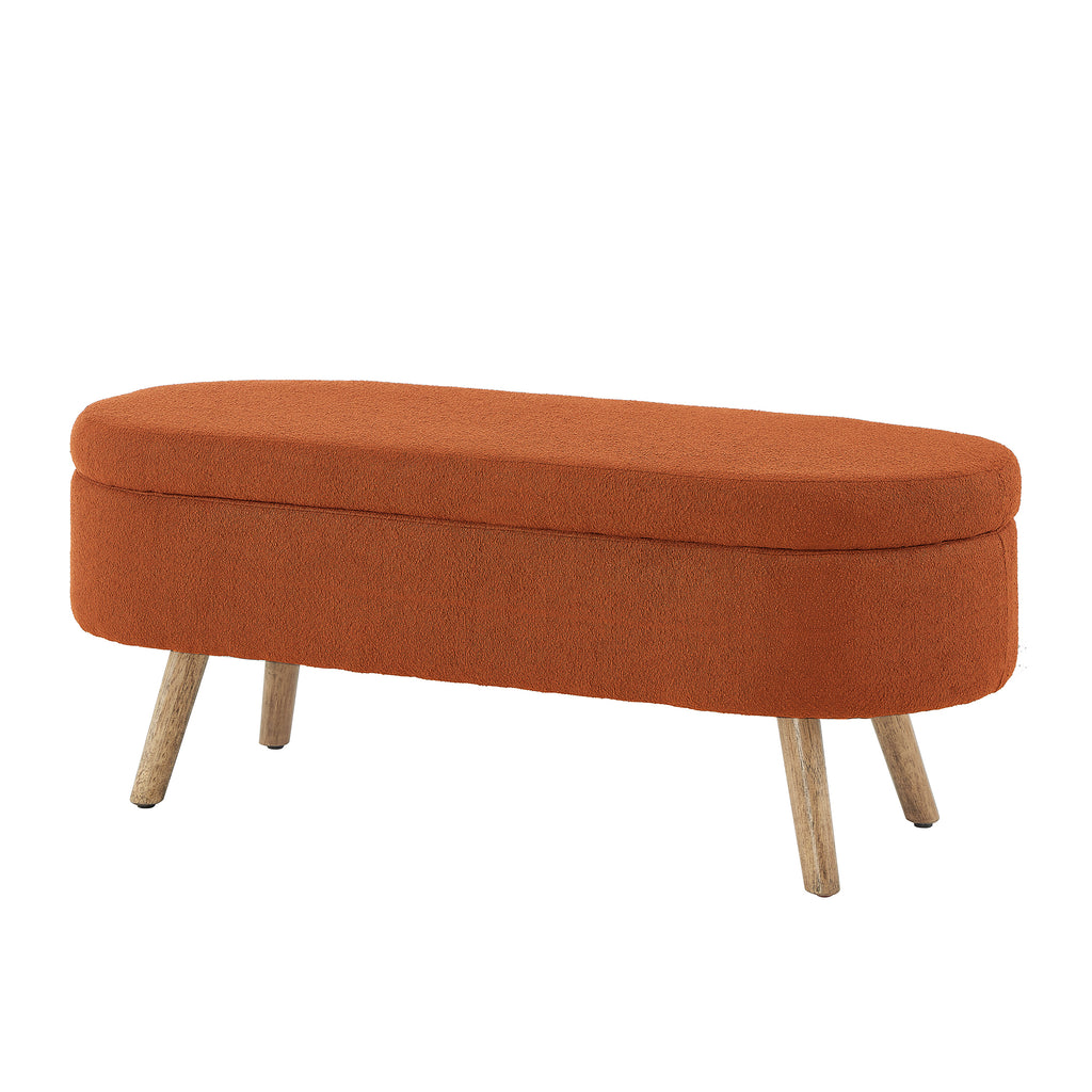 Luxury Oval Boucle Storage Ottoman Bench with Wood Legs 350lb Weight Capacity & Safety Hinge, for Living Room, Bedroom Entryway,ORANGE - Grand Goldman Shop