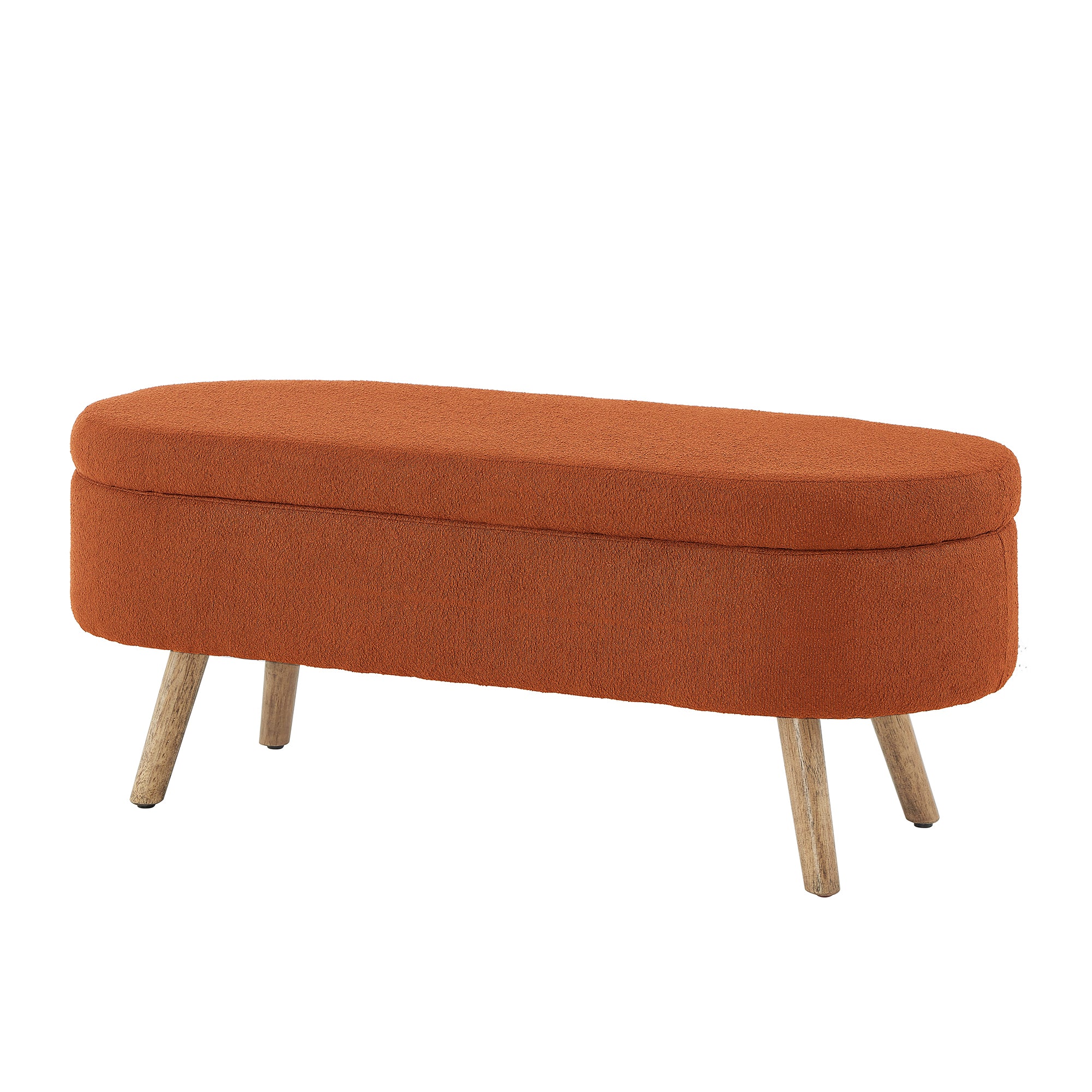Luxury Oval Boucle Storage Ottoman Bench with Wood Legs 350lb Weight Capacity & Safety Hinge, for Living Room, Bedroom Entryway,ORANGE - Grand Goldman Shop