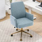 Ergonomic Mid-Back Office Chair with Striped Corduroy Fabric, Blue, Designed for Work, Study, and Relaxation - Grand Goldman