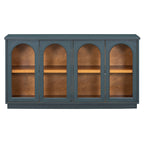TREXM 4-Door Large Storage Buffet Cabinet with Glass Doors, Arched Cabinet with Adjustable Shelves for Kitchen, Dining Room and Living Room (Navy) - Grand Goldman Shop