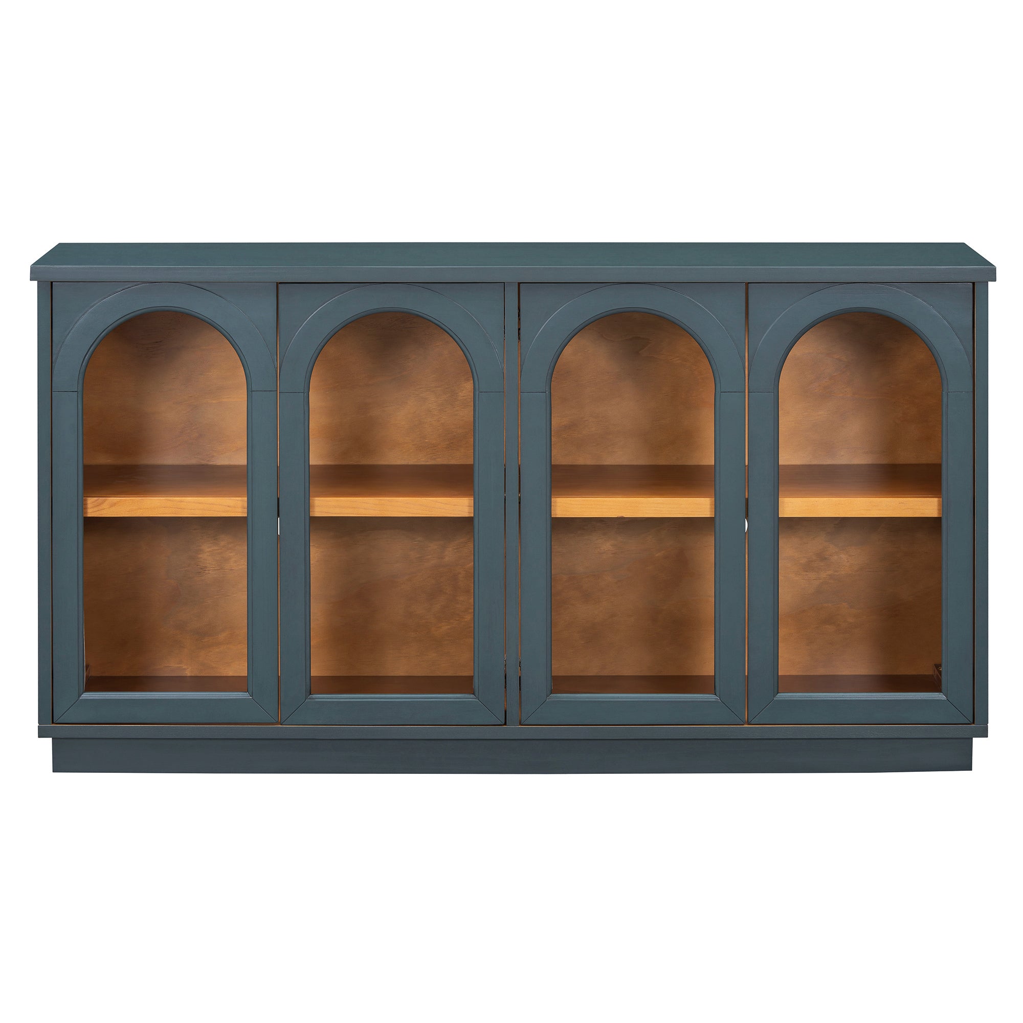 TREXM 4-Door Large Storage Buffet Cabinet with Glass Doors, Arched Cabinet with Adjustable Shelves for Kitchen, Dining Room and Living Room (Navy) - Grand Goldman Shop