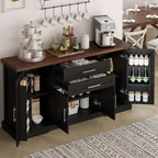 Black Farmhouse Barn Door Storage Cabinet with 2 Drawers & Door Rack, Adjustable Shelves, MDF Construction, 63.11' L x 15.75' W x 32.09' H - Grand Goldman Shop