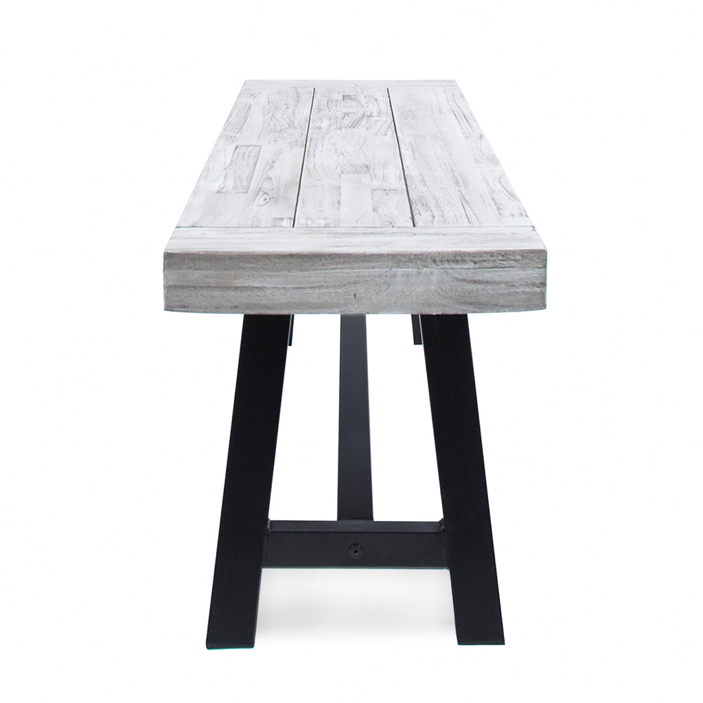 Tranquilizer Outdoor Acacia Wood Bench with Slat Panel Design, Sandblasted Light Gray + Black - Grand Goldman Shop