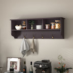 Espresso Entryway Wall Mounted Coat Rack with 4 Dual Hooks Living Room Wooden Storage Shelf - Grand Goldman Shop