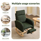 Modern Accent Rocking Chair Rocking Chair with Solid Wood Legs, Upholstered Nursery Glider Rocker, Comfy Armchair with Side Pocket, Living Room Lounge Arm Chair with High Backrest fabric - Grand Goldman Shop