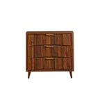 Fluted 3 Drawer Dresser Set of 2, Mid-Century Modern Tall Chest of Drawers with Vertical Grooved Design, Solid Wood Storage Cabinet with Metal Handles for Bedroom Living Room, Walnut - Grand Goldman Shop