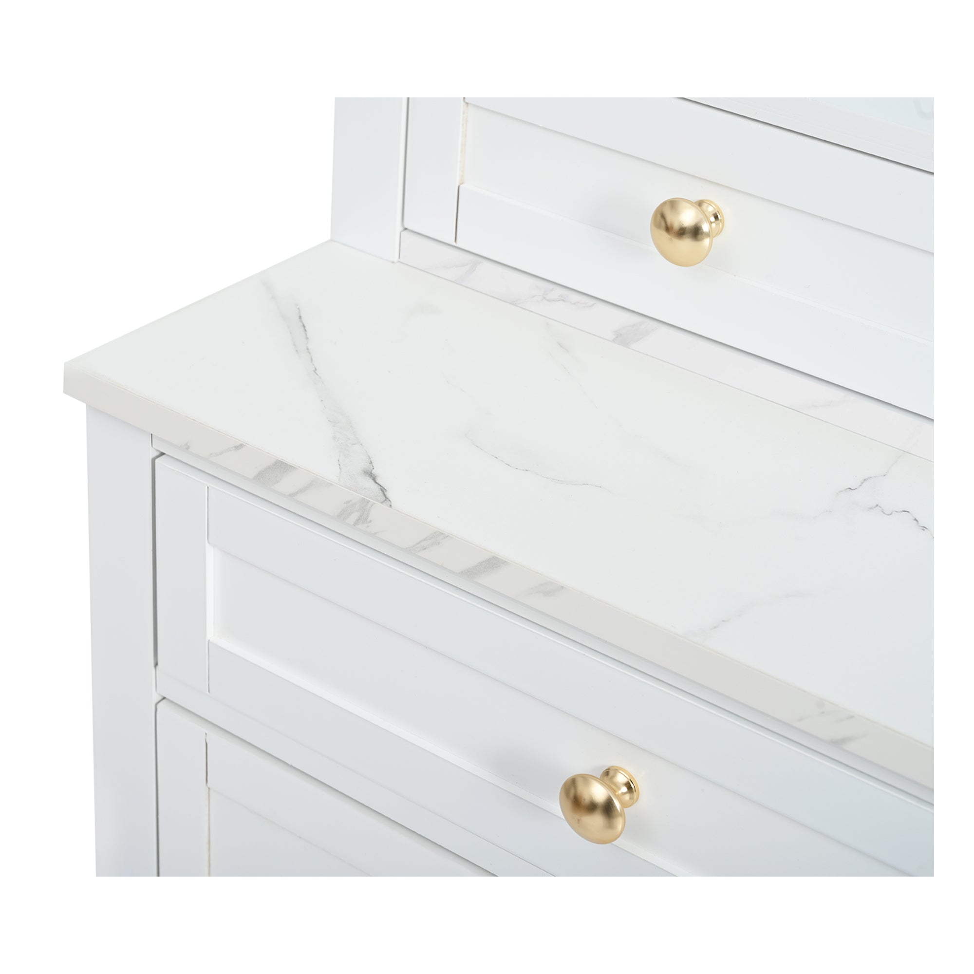[Assembly Video Provided] TOPMAX Modern 83.7inch High Kitchen Pantry, Freestanding Tall Kitchen Hutch with Faux Marble Top, Display Cupboard Cabinet with 5 Storage Drawers and Adjustable Shelf, White - Grand Goldman Shop
