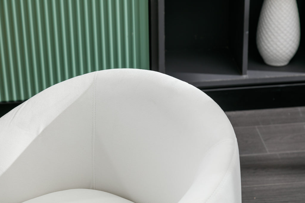 Velvet Fabric Swivel Accent Armchair Barrel Chair With Black Powder Coating Metal Ring,White - Grand Goldman Shop