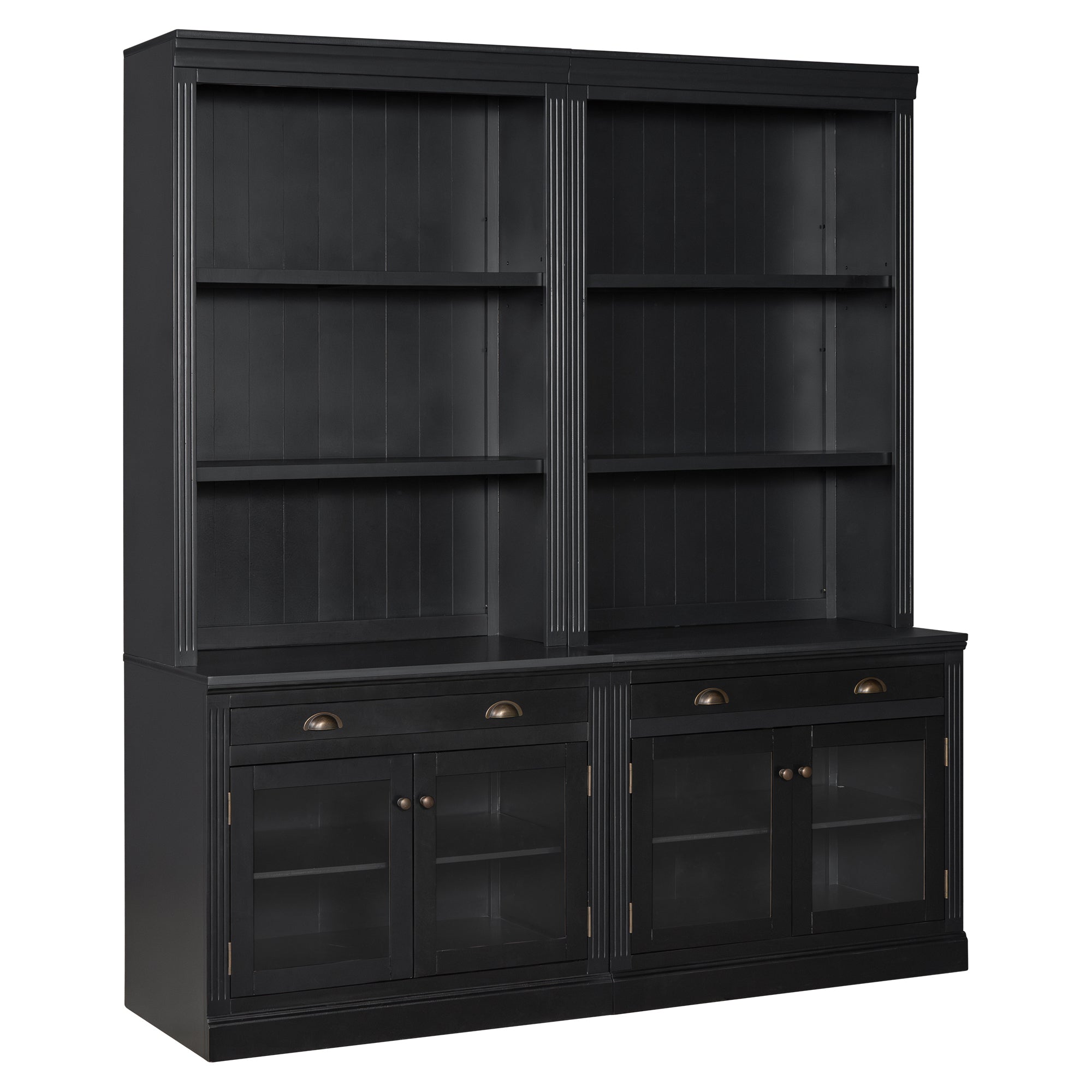 83.4'Tall Bookshelf Suite with LED Lighting, Modern Bookcases with Glass Doors and Drawers,2-Piece Set Storage Bookcase Suite