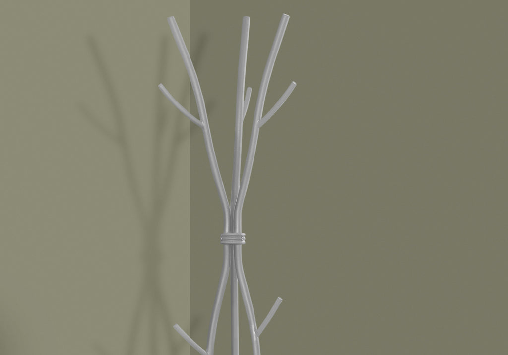 Coat Rack, Hall Tree, Free Standing, 11 Hooks, Entryway, 74'h, Bedroom, Grey Metal, Contemporary, Modern - Grand Goldman Shop