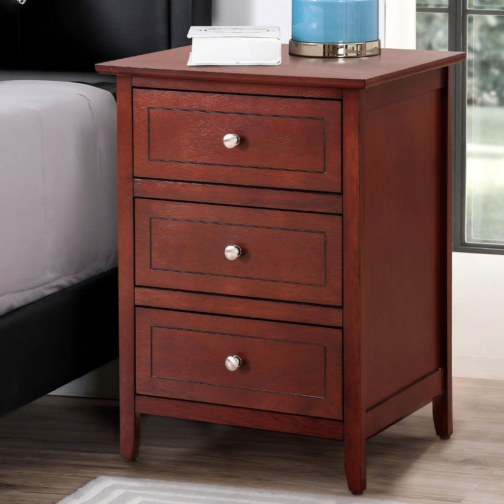 Transitional Cherry Nightstand for Bedrooms with Three Drawers and Durable Particle Board Construction - Grand Goldman Shop