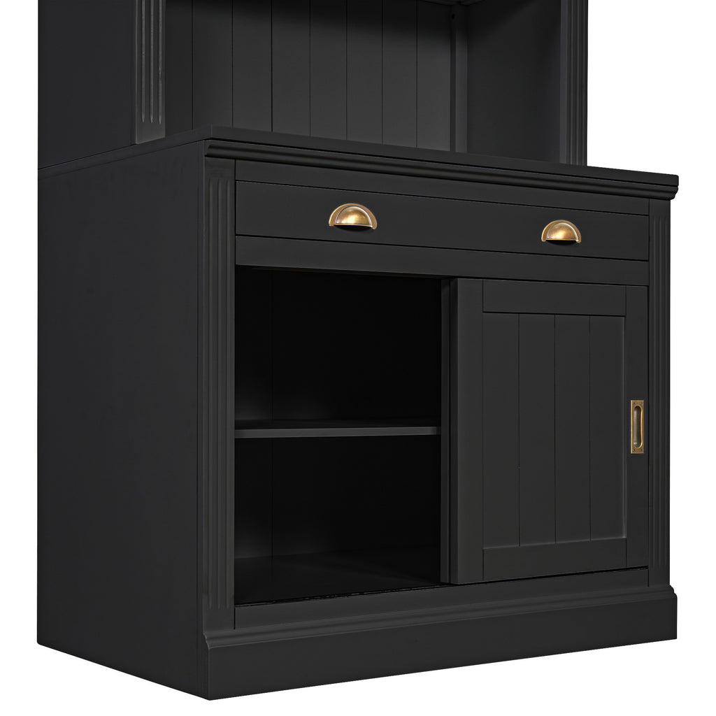 83.4'Tall Bookshelf Suite with LED Lighting, Modern Bookcase Suite with Sliding Doors,Drawers and Open Shelves,Storage Booksh