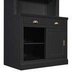 83.4'Tall Bookshelf Suite with LED Lighting, Modern Bookcase Suite with Sliding Doors,Drawers and Open Shelves,Storage Booksh