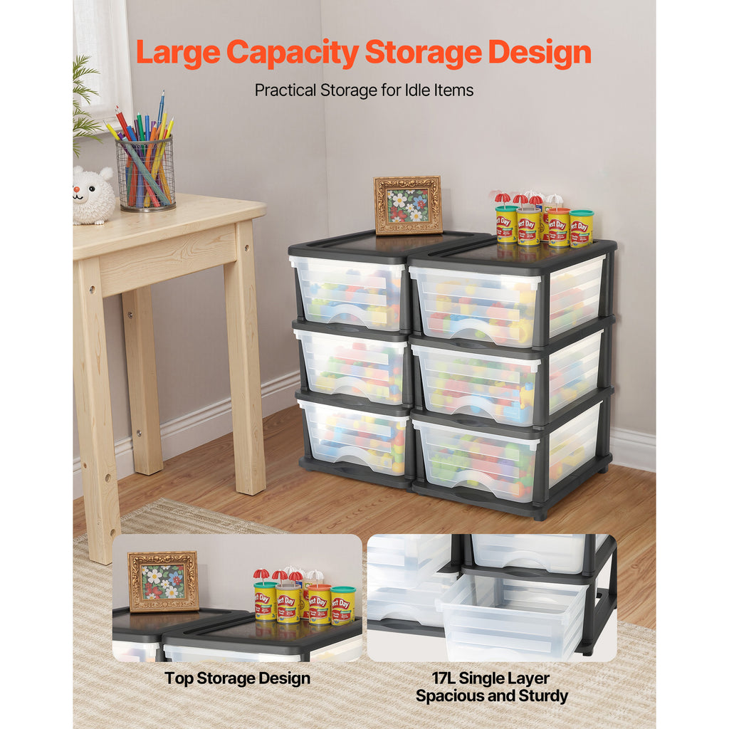 2 Pack Plastic Storage Drawers Storage Dresser Organizer Bins 6 Drawers - Grand Goldman Shop