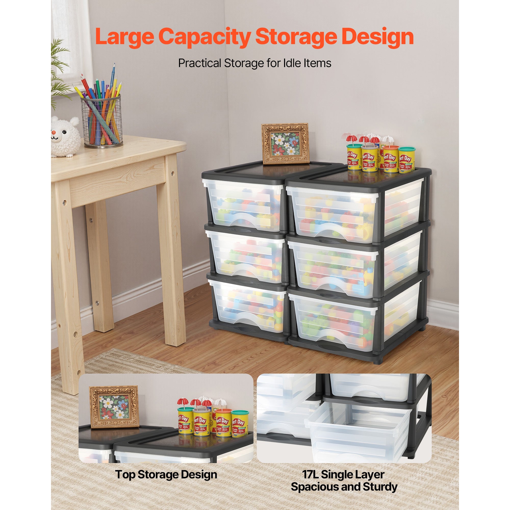 2 Pack Plastic Storage Drawers Storage Dresser Organizer Bins 6 Drawers - Grand Goldman Shop
