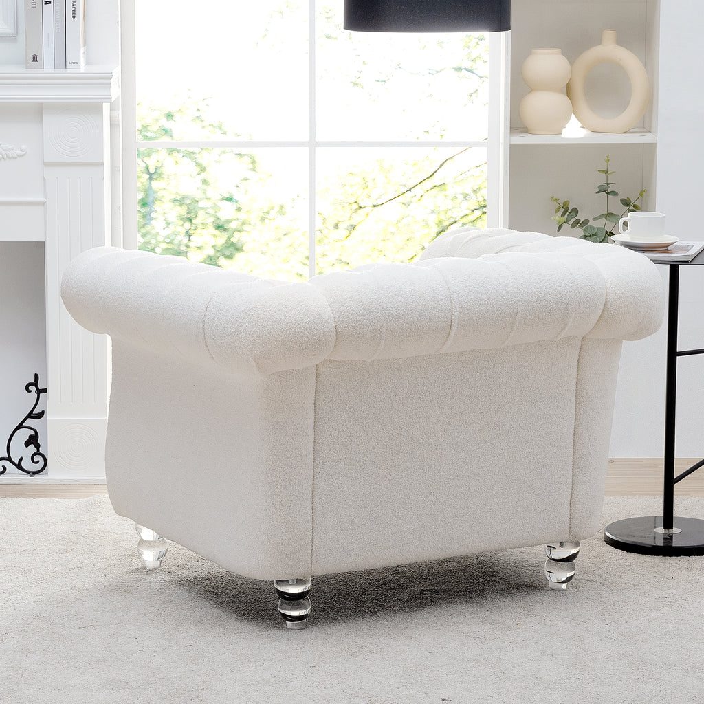 Modern Teddy Velvet 1 Seater Sofa for Living Room, White, Acrylic Legs, 38.98'W x 32.09'D x 28.35'H - Grand Goldman Shop
